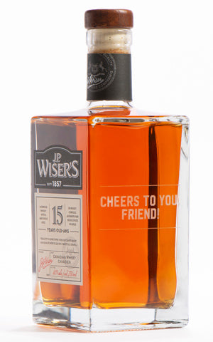 Bottle of J.P. Wiser's 15 Year Old Canadian Whisky with custom engraving
