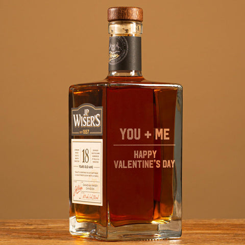 Bottle of J.P. Wiser's 18 Year Old Canadian Whisky with custom engraving