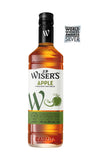 J.P. Wiser’s Apple Canadian Whisky 750ml bottle on a white background, featuring a clear glass design with a black cap and a green-accented label. The label highlights the apple flavour and Canadian whisky branding. The whisky inside has a golden amber hue. A flavoured Canadian whisky crafted in Ontario with natural green apple, caramel, and cinnamon notes, made without artificial sweeteners.